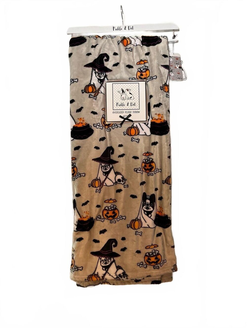 Pickle & Dot Oversized French Bulldog Boston Terrier Halloween Blanket Throw NWT